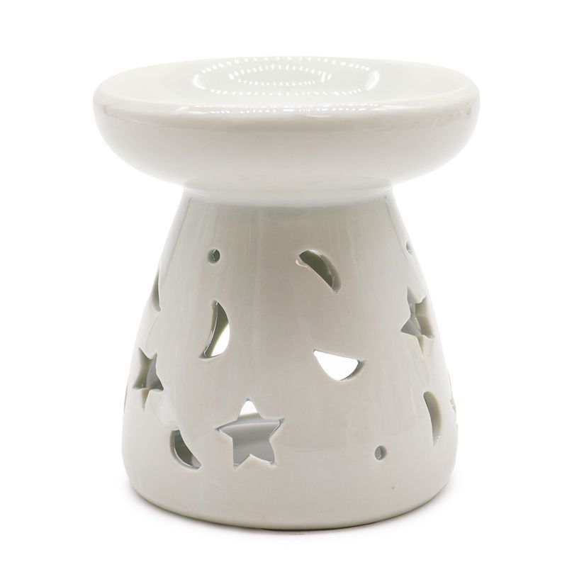 Large Classic White Oil Burner - Moon &amp; Star