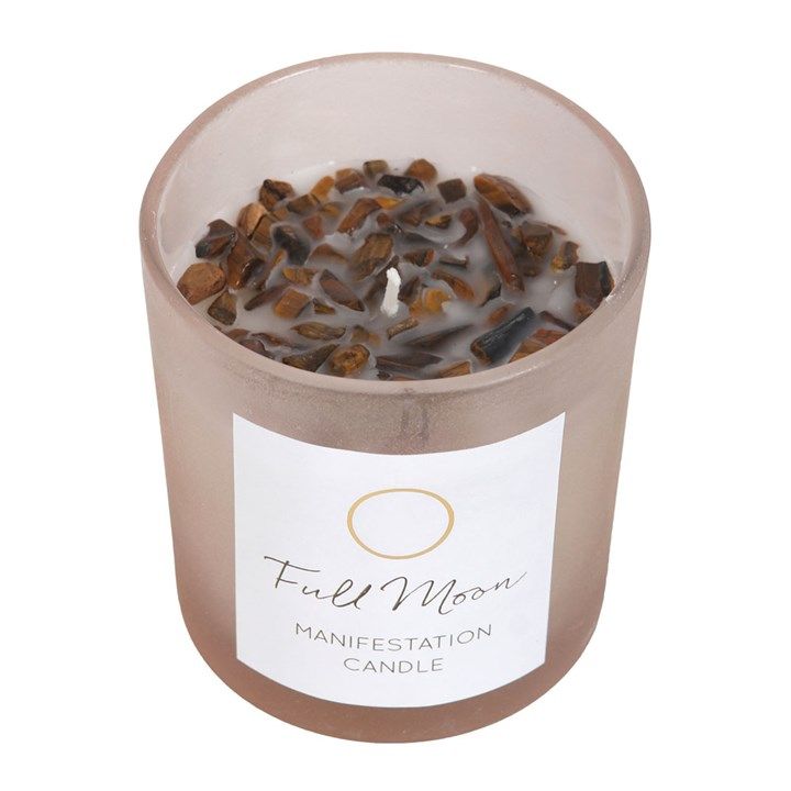Full Moon Eucalyptus Manifestation Candle with Tiger&#39;s Eye