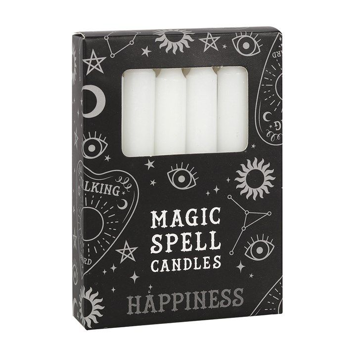 Set of 12 White &#39;Happiness&#39; Spell Candles