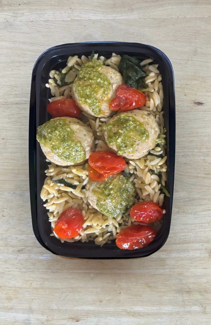 Pesto Balls w/garden fresh orzo