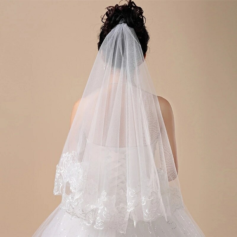Voile blanc court dentelle 150cm
