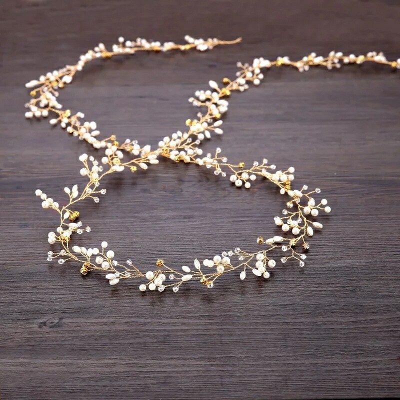 Bijou de cheveux or et perle 50cm