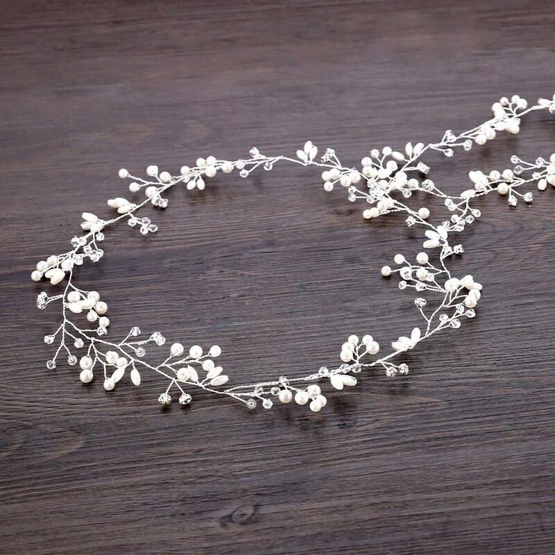 Bijou de cheveux argent et perle 50cm