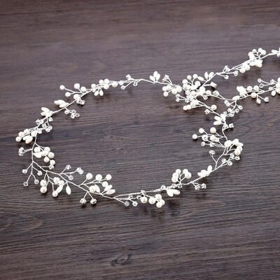 Bijou de cheveux argent et perle 50cm