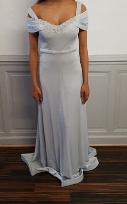 robe de soirée longue manche tombante grise pailletée