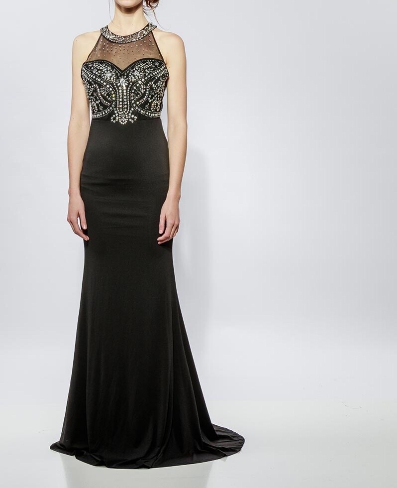 robe de soiree sirène noire buste strass