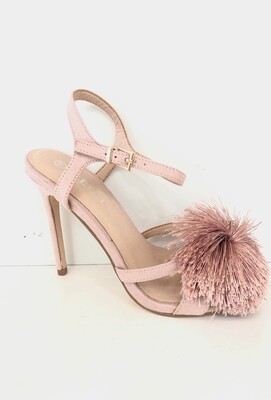 escarpins ouvert rose clair bride a la cheville pompon