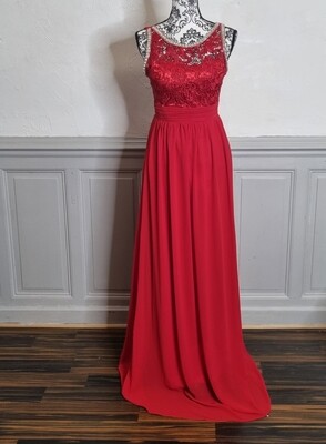 robe de soiree longue rouge dentelle et mousseline