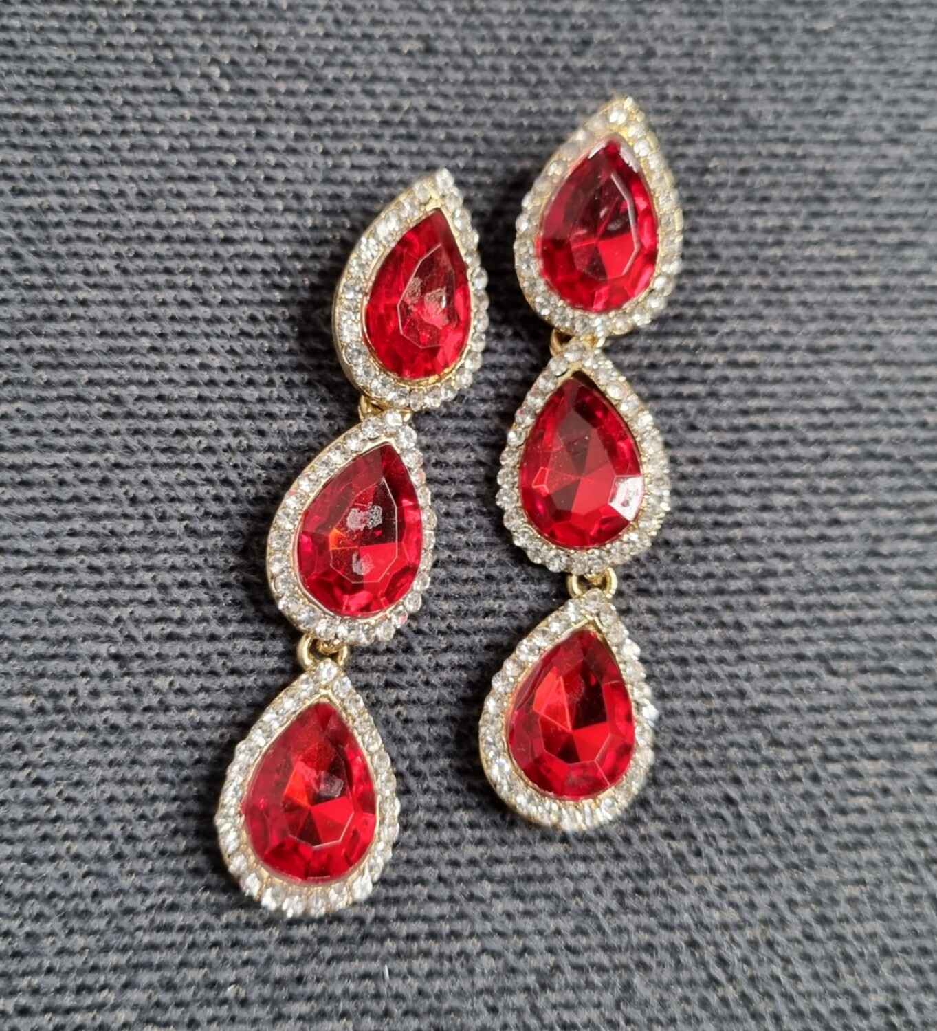 Boucles D'oreilles à Clip Rouge Bordeaux - Verre - Pour Mariage, Soirée, Cérémonie - Neuf Avec étiquettes