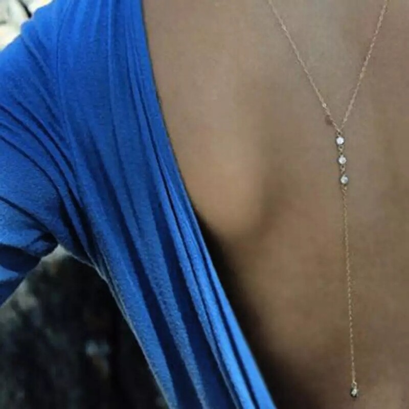 collier bijou de dos mariage argenté pierre blanche dos nu