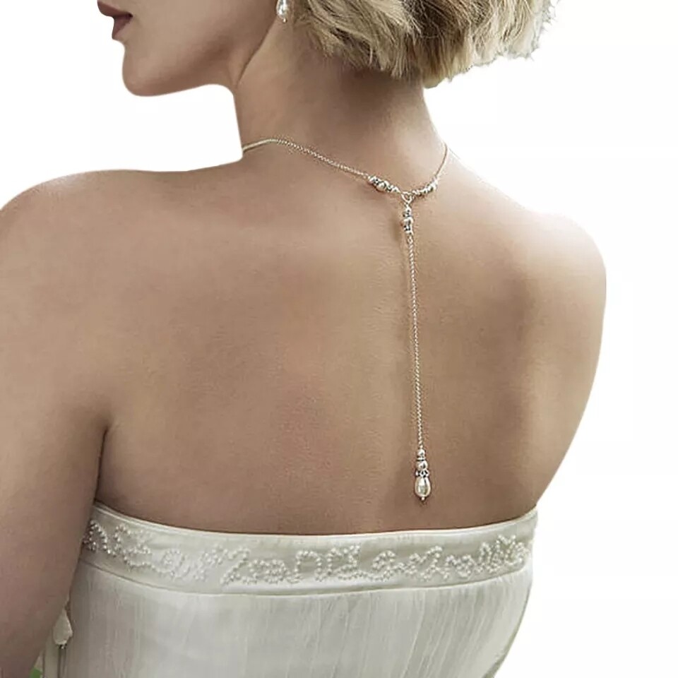 collier de dos matiage argenté et perles nacrées