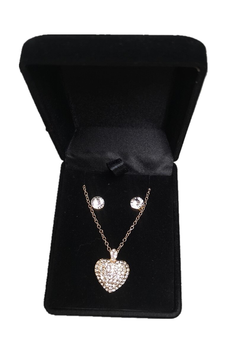 parure mariage acier doré collier coeur et boucles d'oreilles