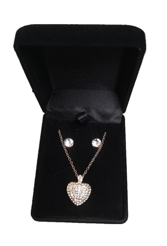 parure mariage acier doré collier coeur et boucles d'oreilles