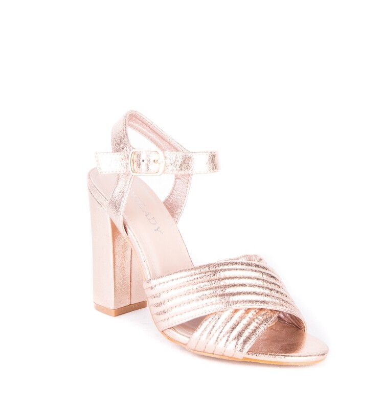 sandale gros talon rose gold bride a la cheville croisé devant