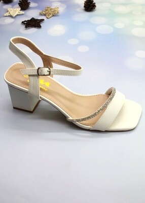 chaussure nu-pieds gros talon blanc bride à strass bout carré