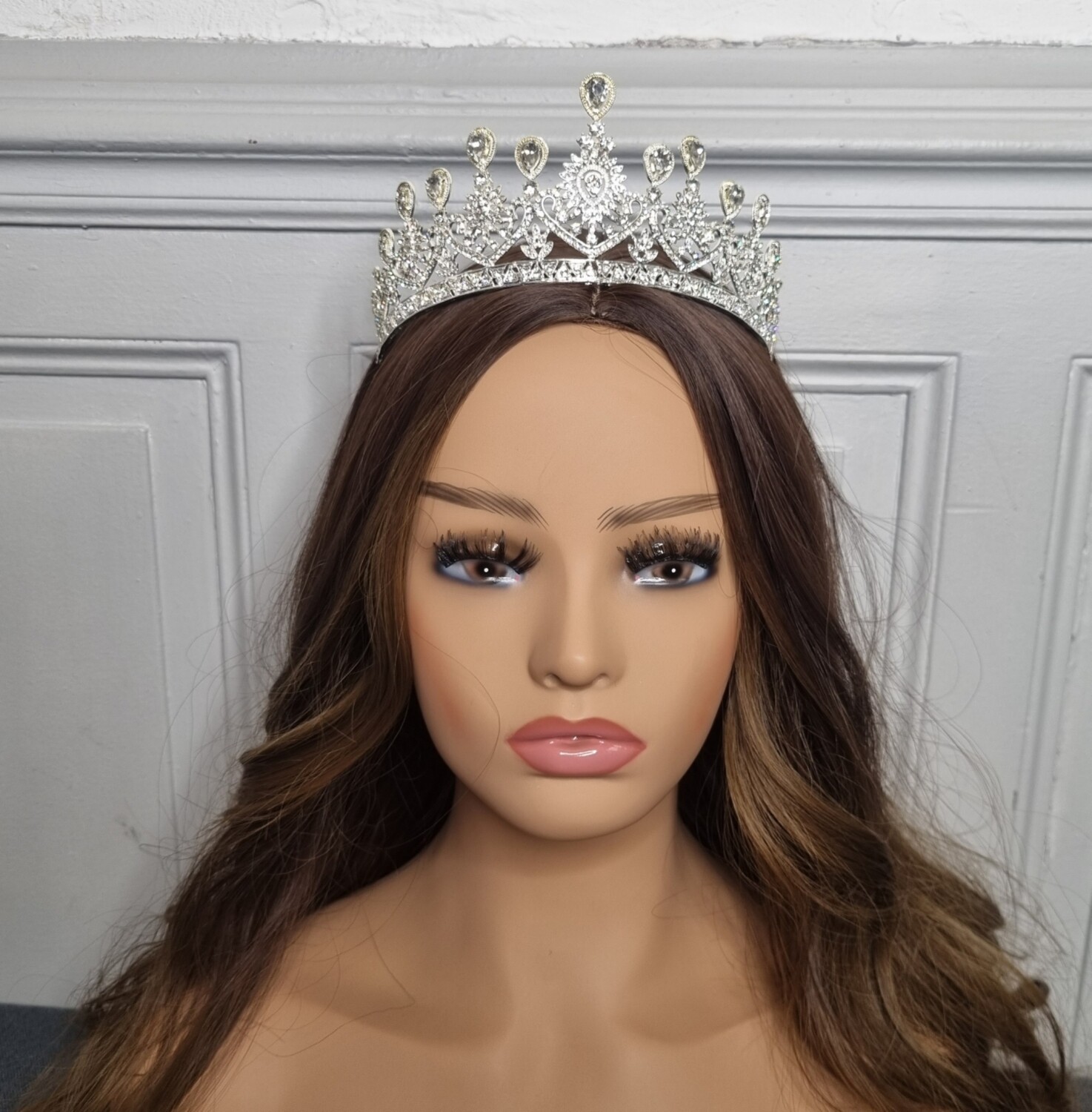 diademe mariage argenté et pierre blanche