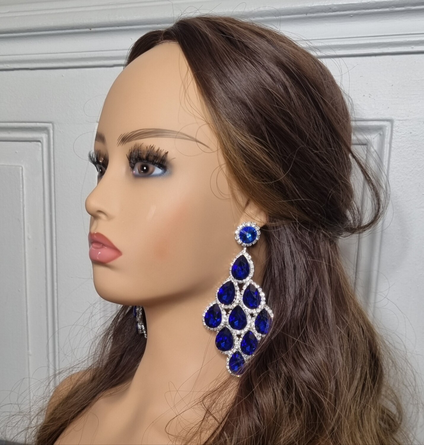 boucles d'oreilles mariage argenté et bleu roi