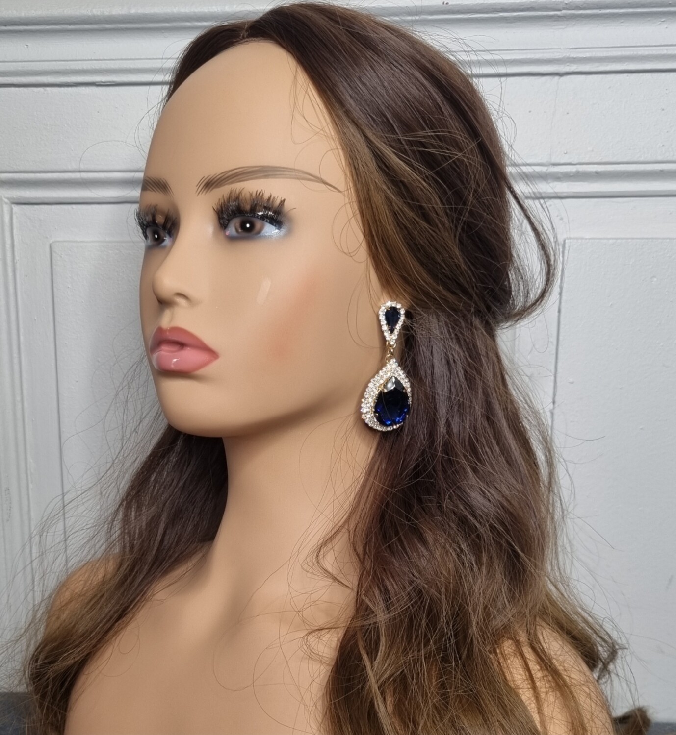 boucles d'oreilles mariage soirée doré et pierre bleu