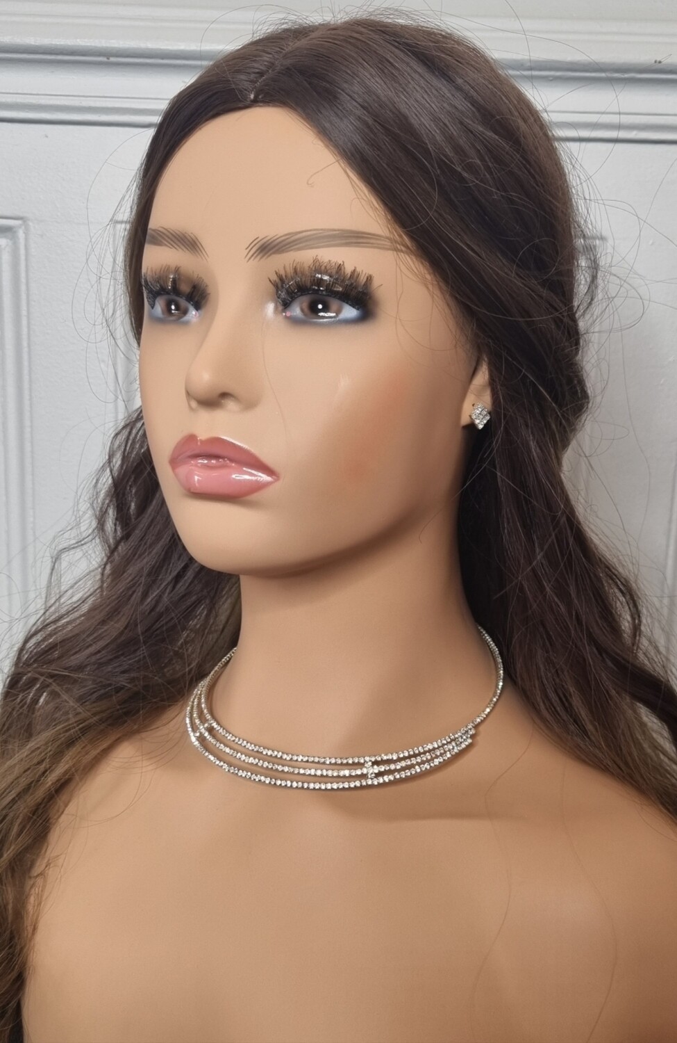 parure mariage argenté ras de cou 3 rang et boucles d'oreilles