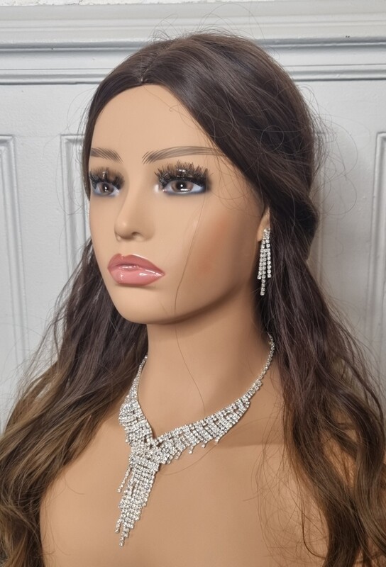parure mariage collier et boucles d'oreilles argenté