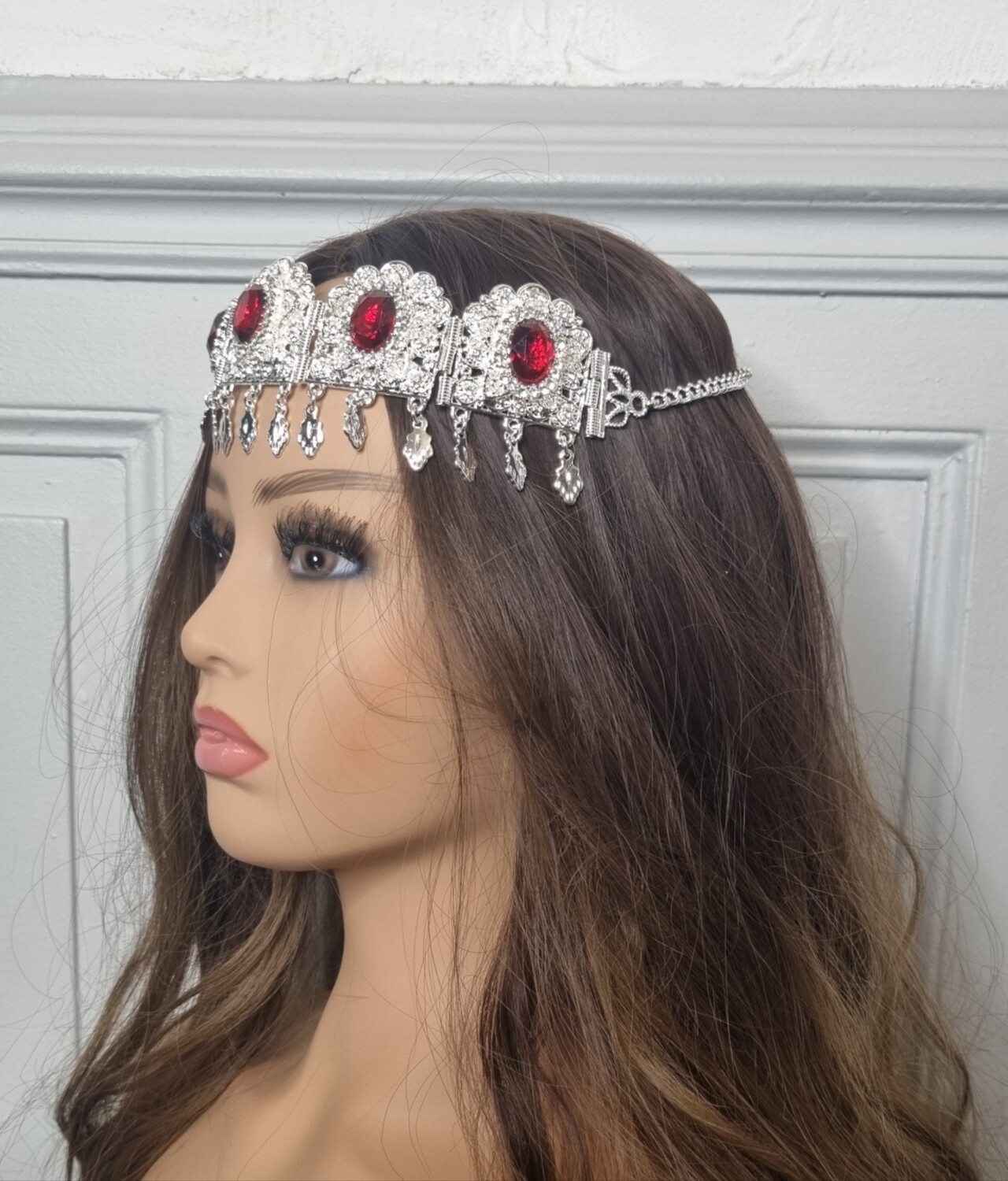 diadème frontal oriental argenté et rouge