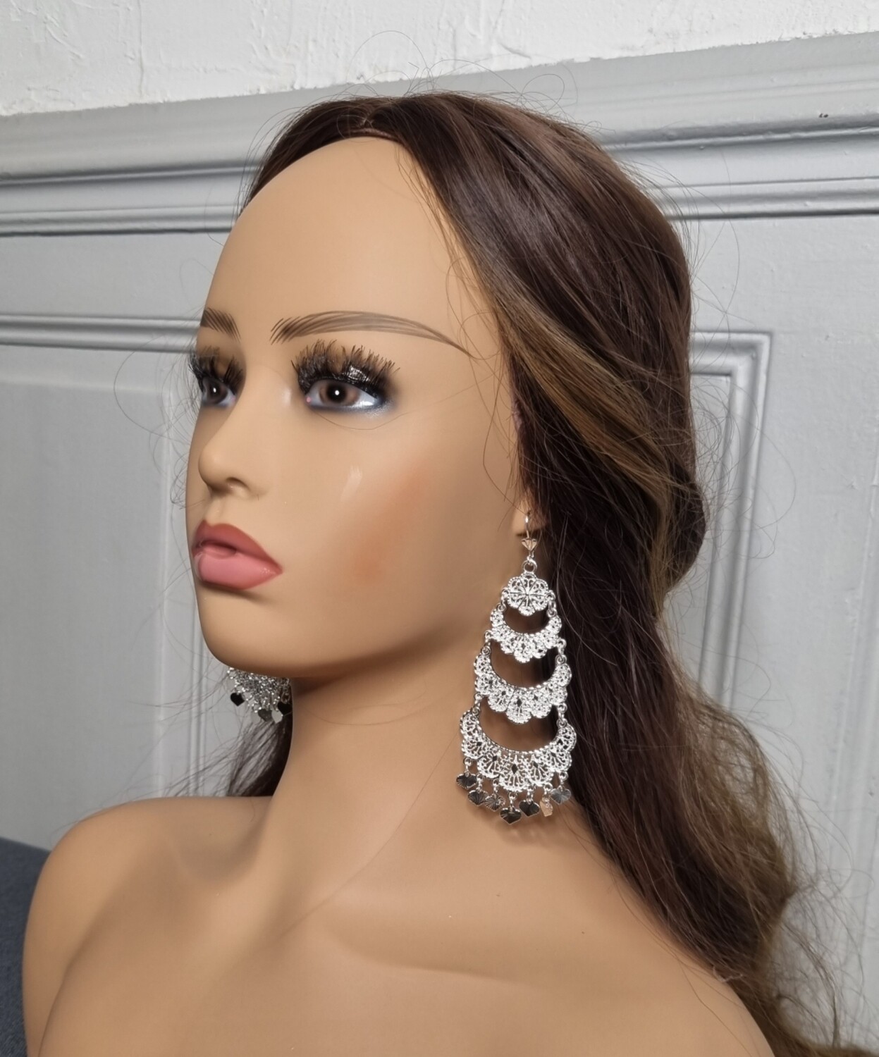 boucles d'oreilles pendante oriental argenté
