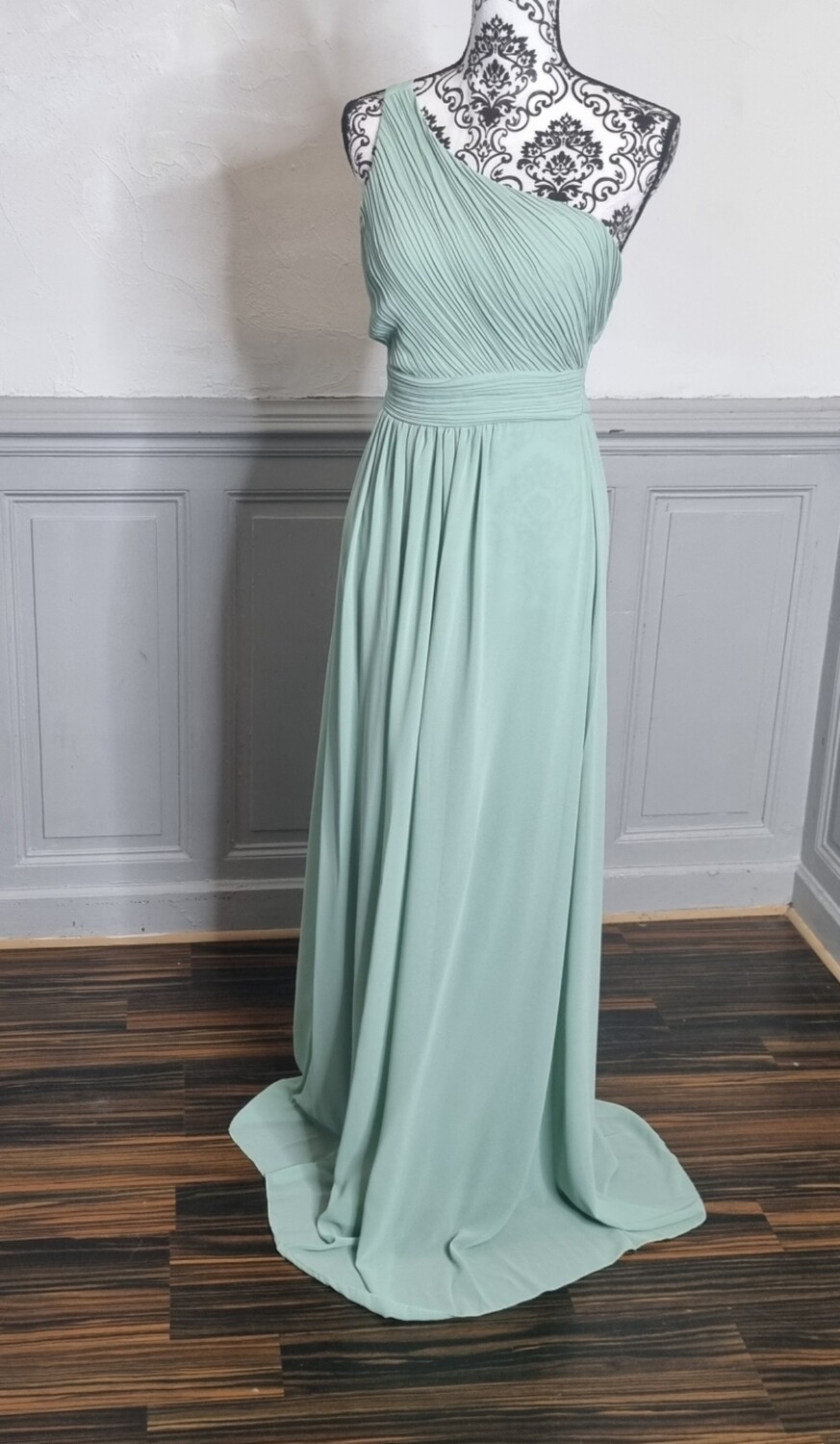 robe de soirée longue une bretelle vert lagon