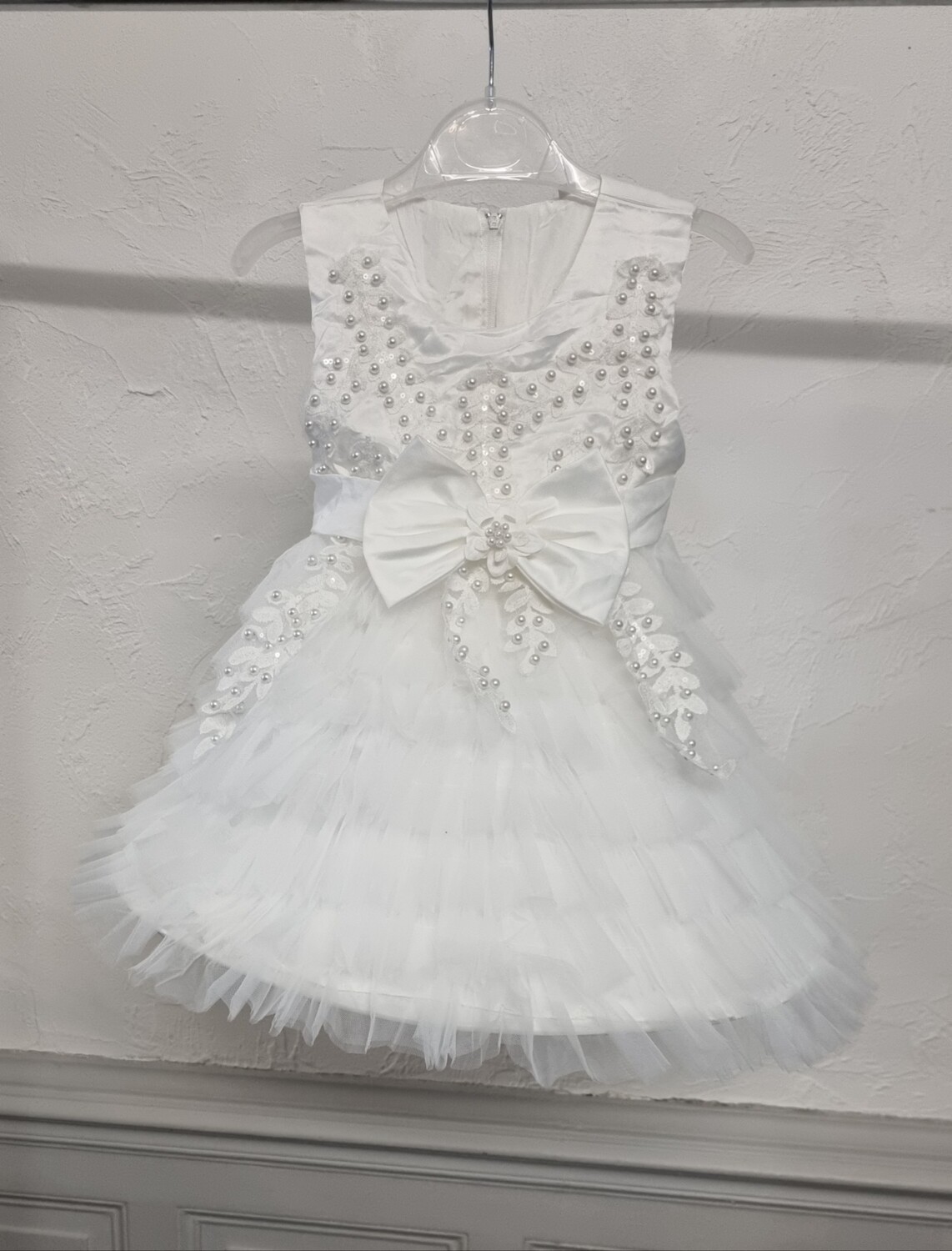 robe cérémonie fille blanche haut satiné dentelle et bas froufrou en tulle