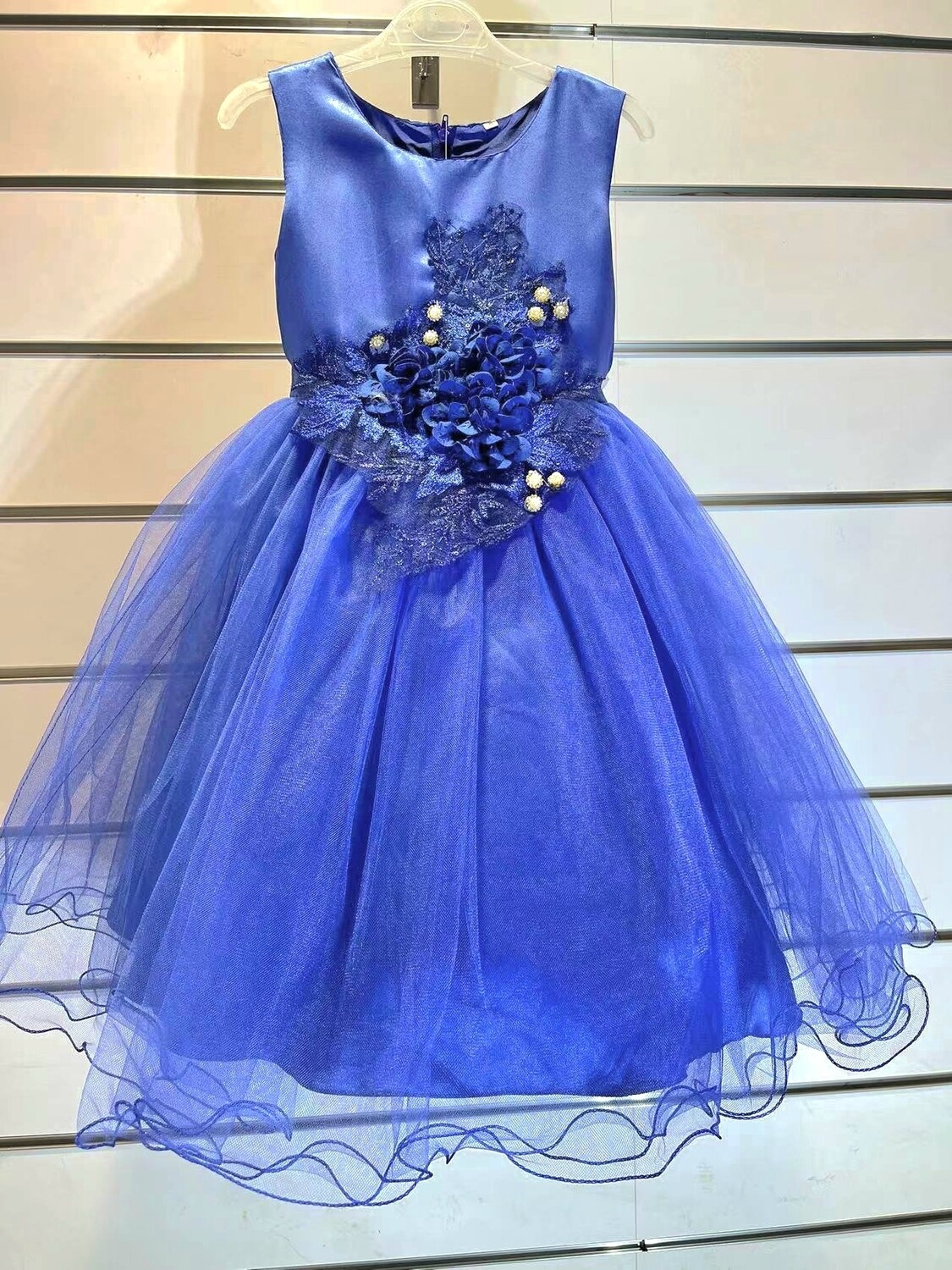 robe cérémonie fille bleu roi buste dentelle