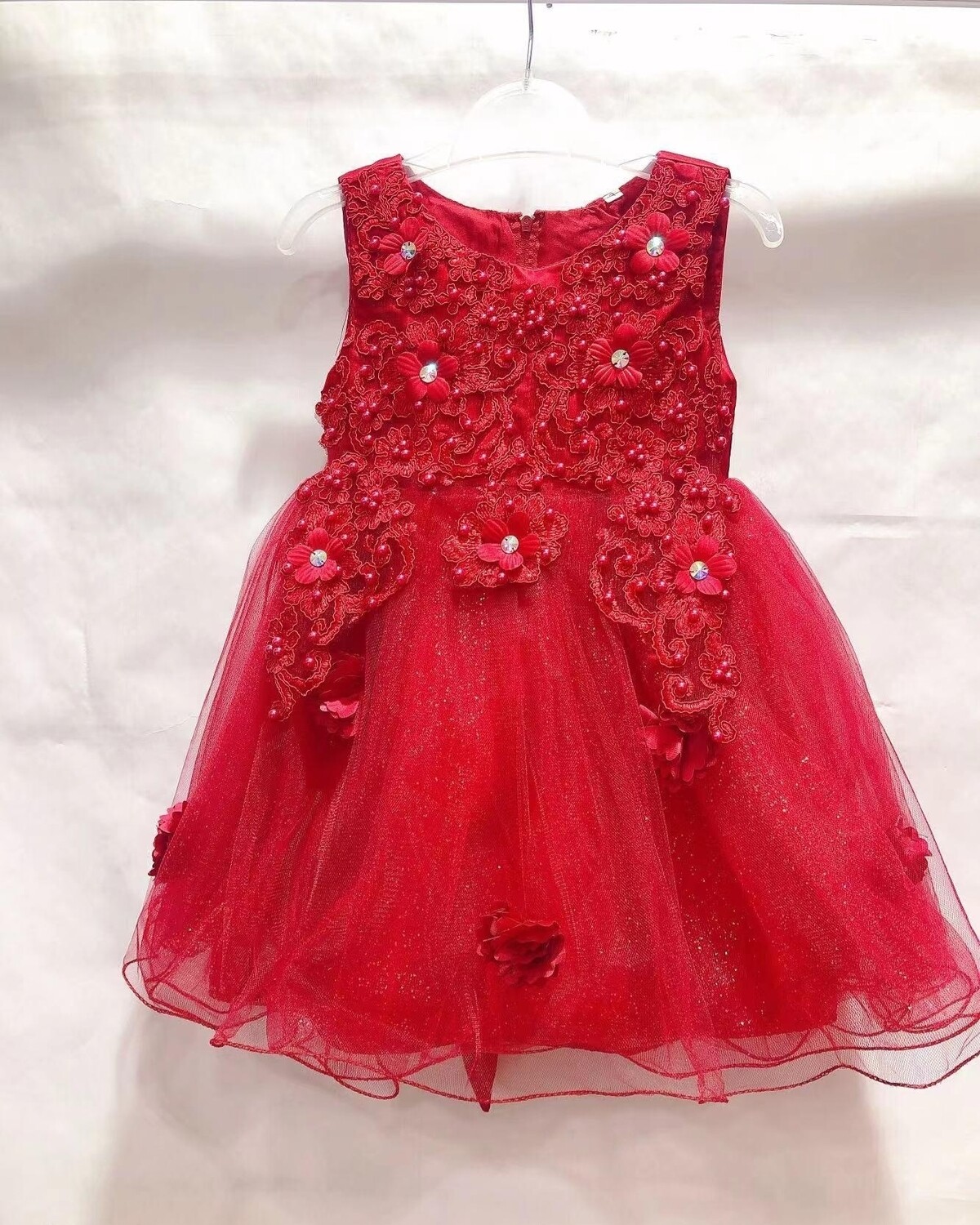 robe cérémonie fille rouge fleur brodées