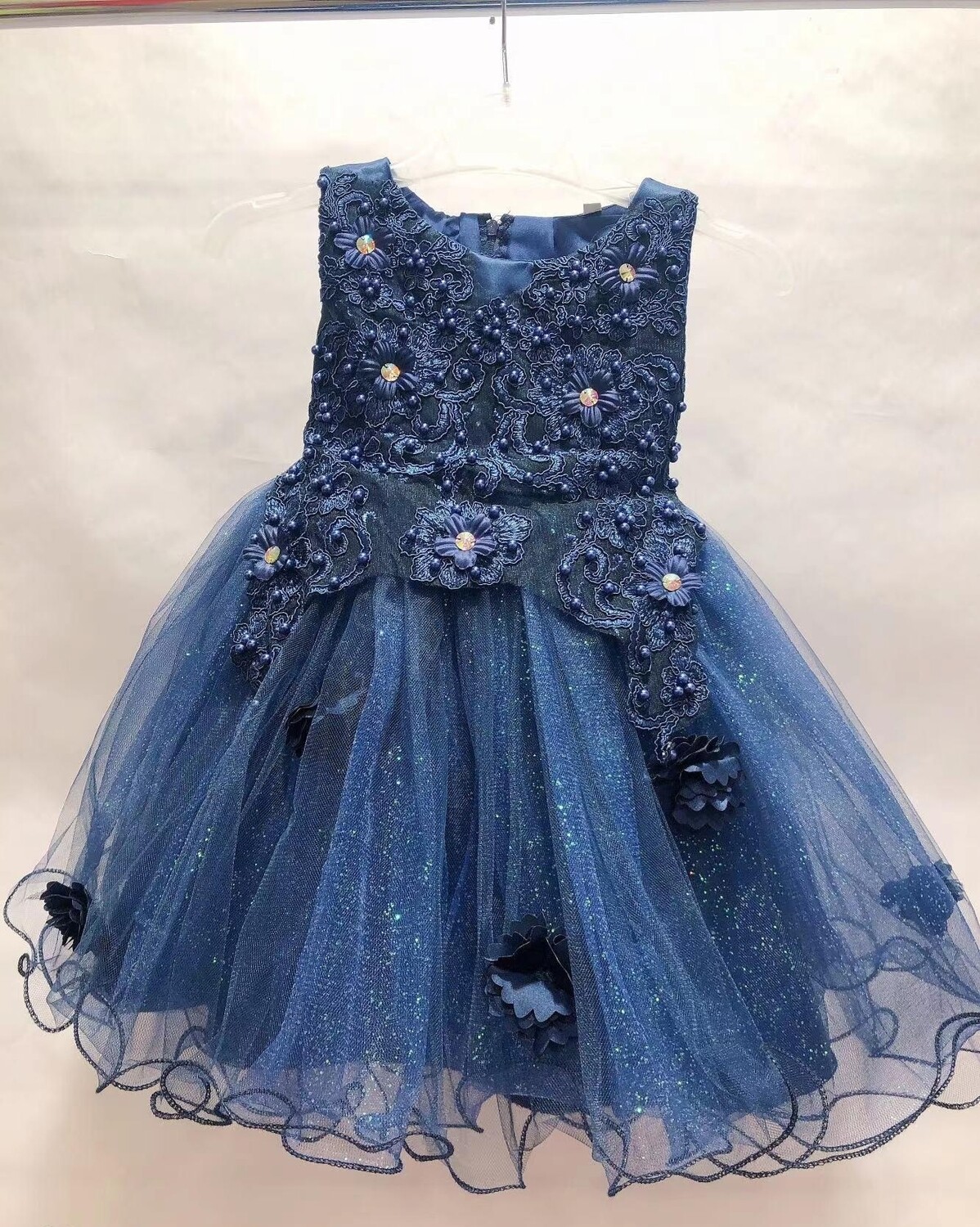 robe cérémonie fille bleu marine fleur brodées