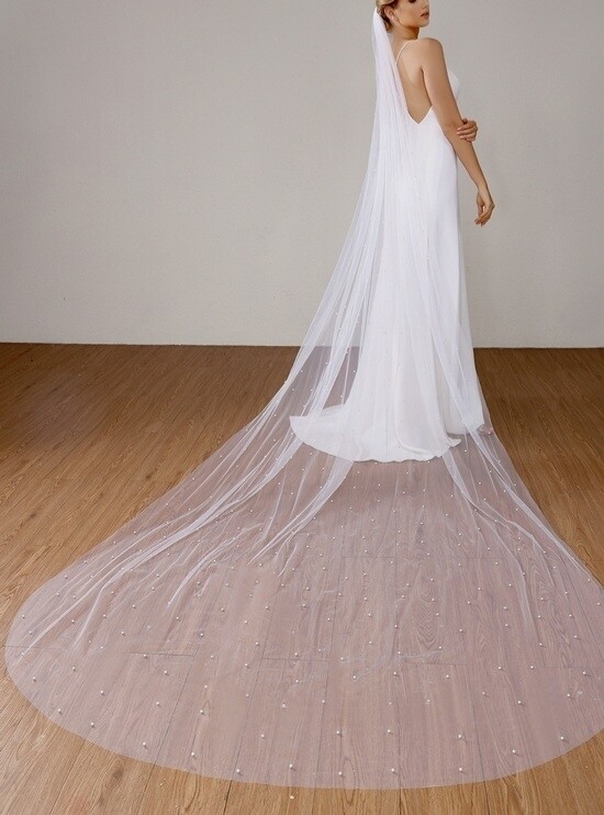 voile cathedrale mariage blanc perlées 5 mètres