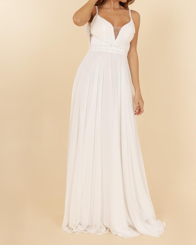 robe cérémonie empire buste perlées blanche robe cérémonie empire buste perlées blanche