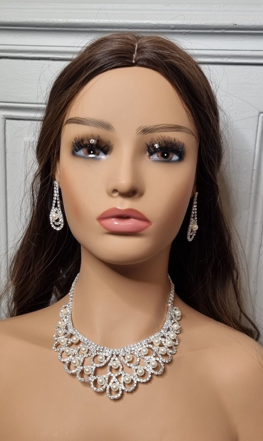 parure bijoux mariage argenté et perles blanche 