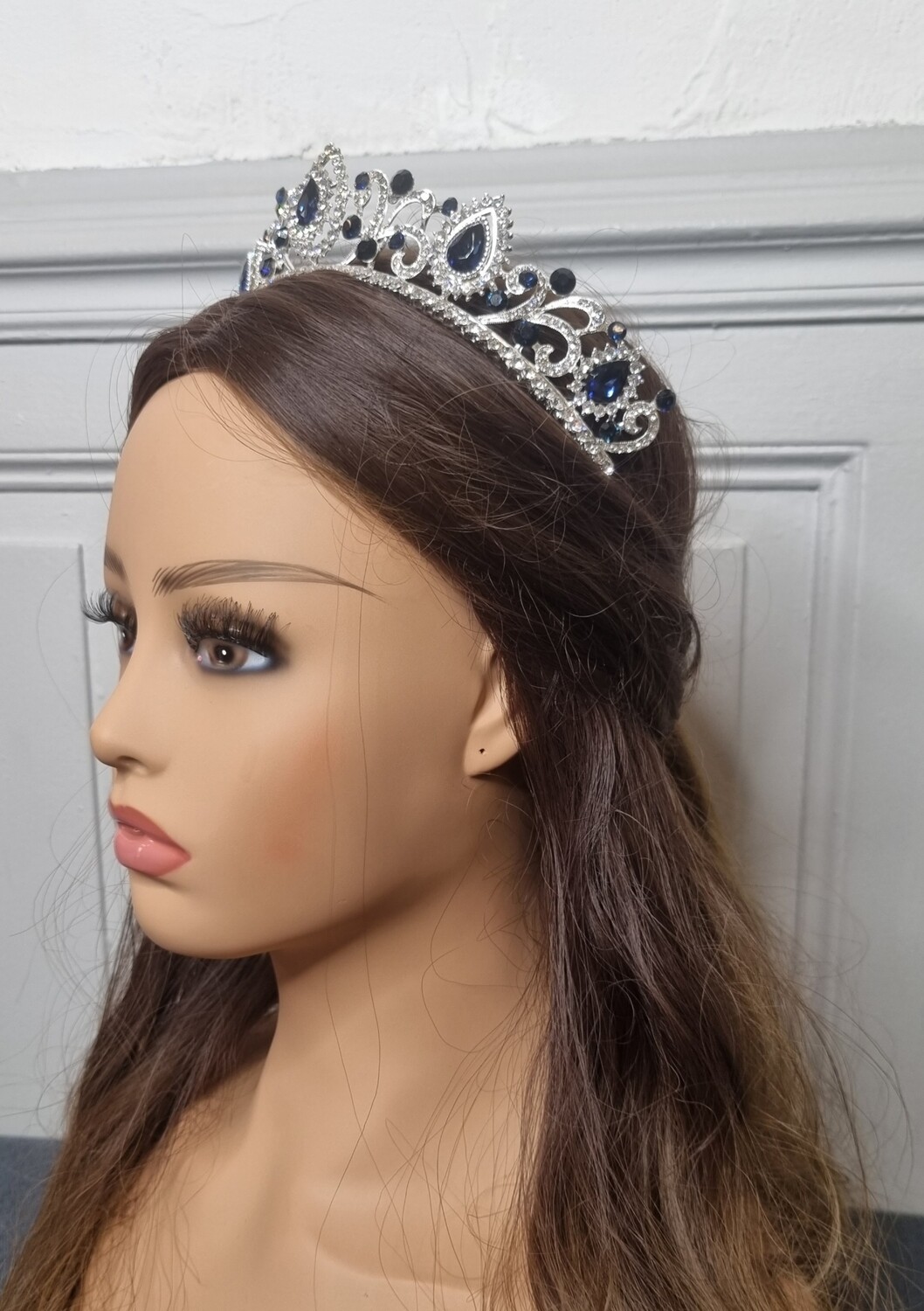 diadème mariage argenté et pierre bleu