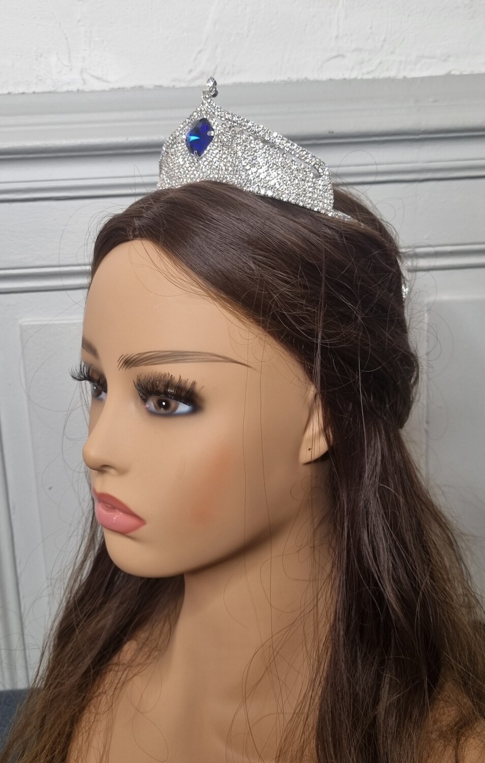 diadème mariage argenté et pierre bleu