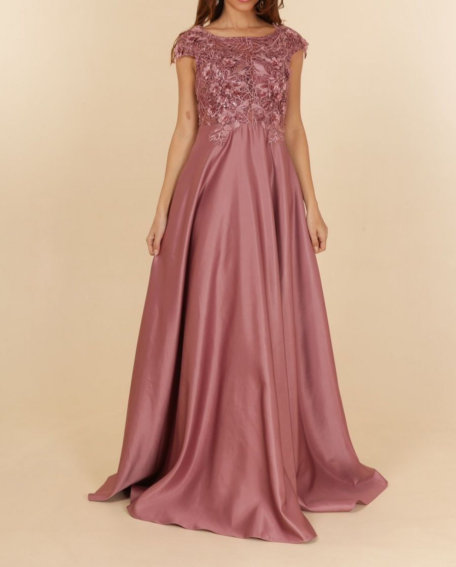 robe cérémonie dentelle et bas satiné vieux rose robe cérémonie dentelle et bas satiné vieux rose