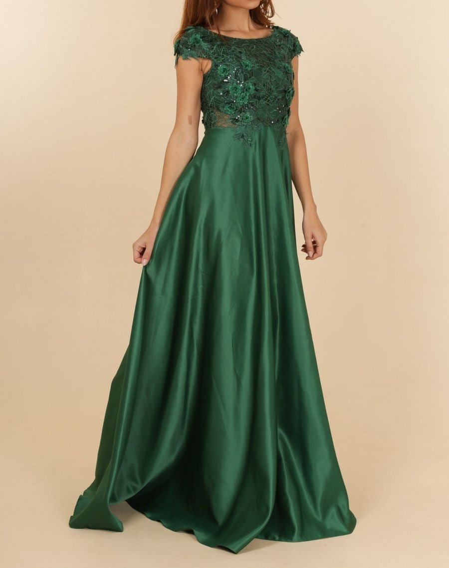 robe cérémonie dentelle et bas satiné vert robe cérémonie dentelle et bas satiné vert