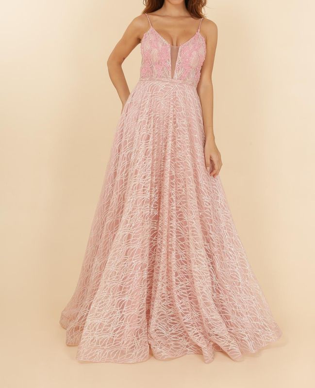 Robe de soirée rose clair pailleté