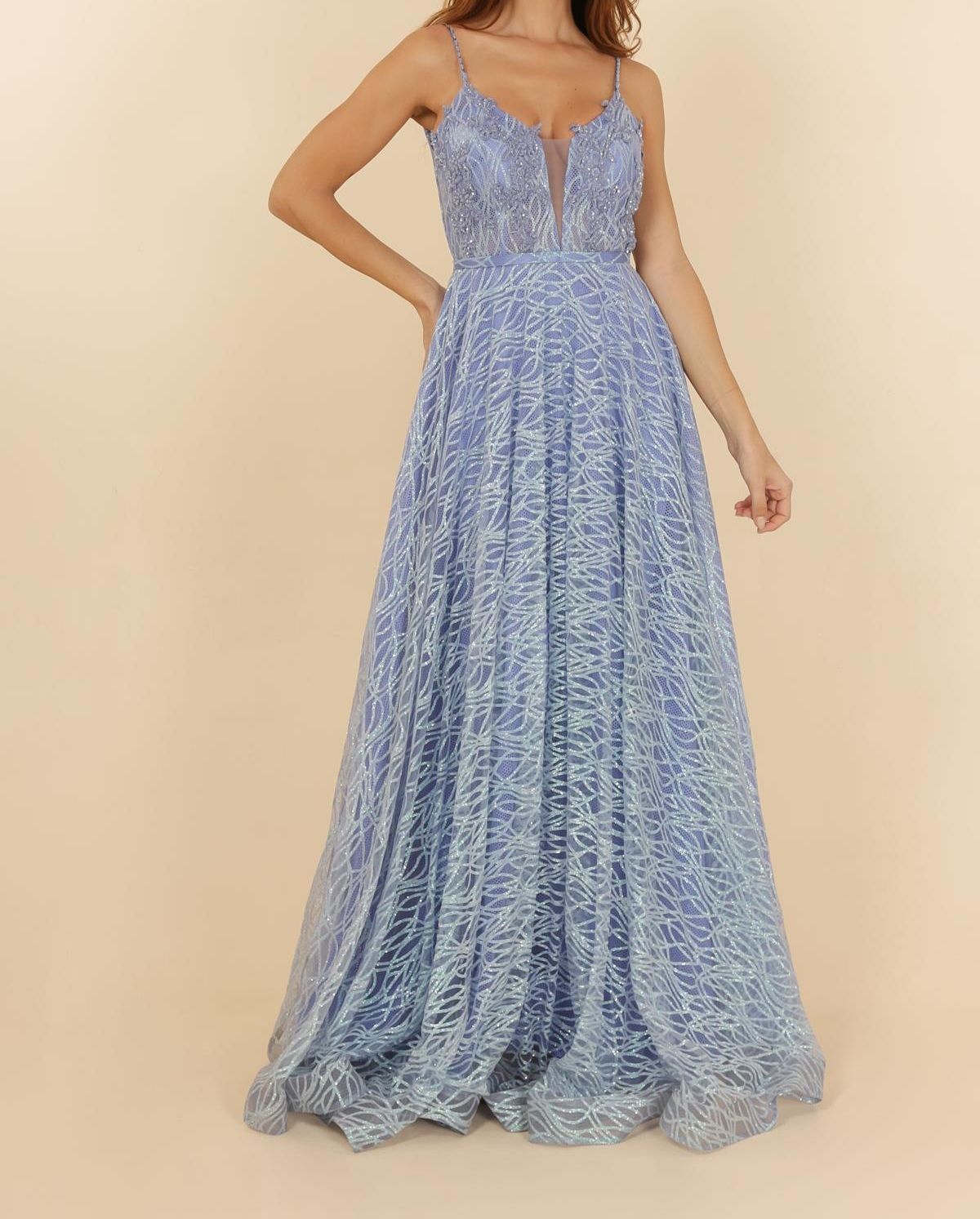 Robe de soirée bleu pailleté cérémonie 