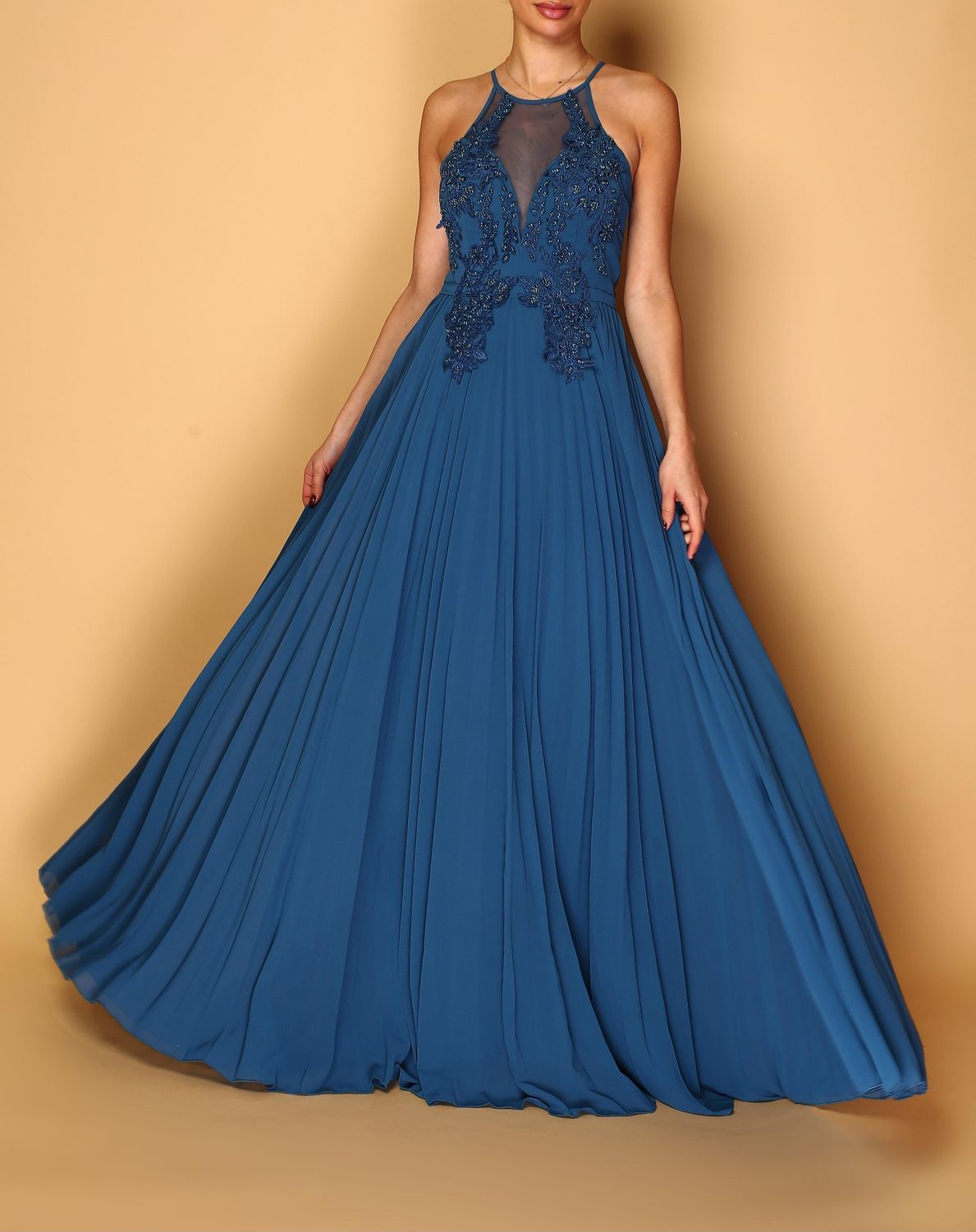 Robe cérémonie mariage bleu petrole bas plissé Robe cérémonie mariage bleu petrole bas plissé