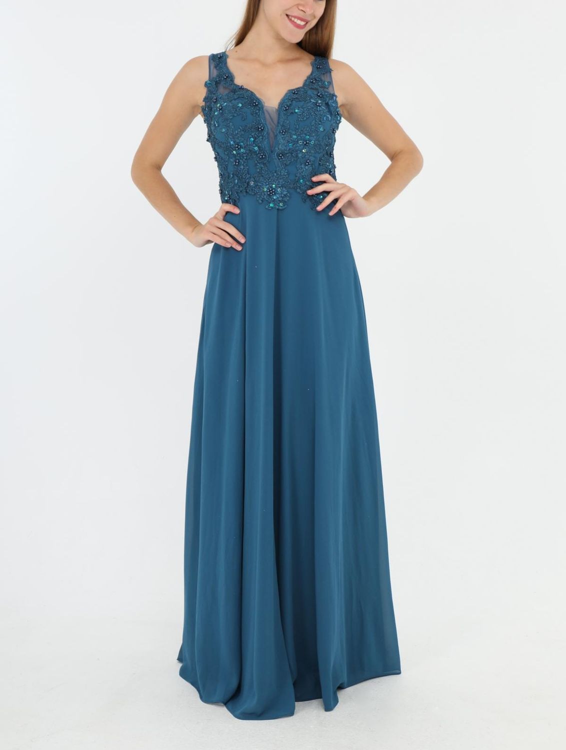 Robe de soirée mariage bleu petrole Dos nu lacage Robe de soirée mariage bleu petrole Dos nu lacage