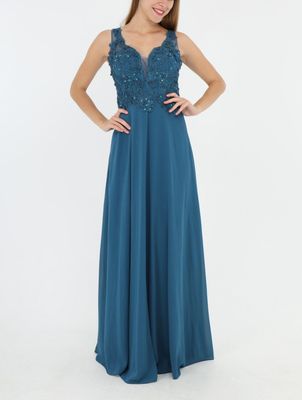 Robe de soirée mariage bleu petrole Dos nu lacage