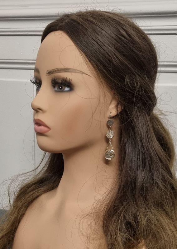 Boucles d'oreilles pendantes pièces or et argent