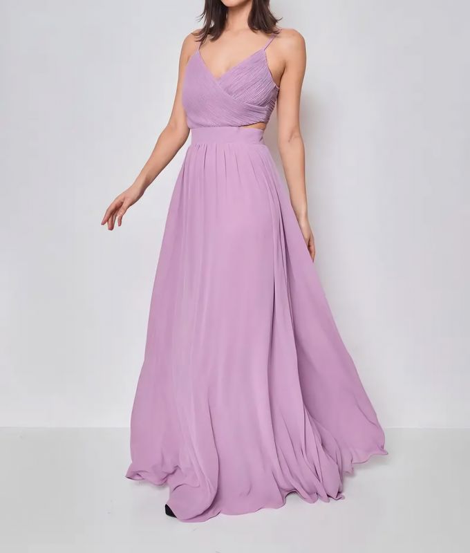 Robe longue lilas décolleté croisé et découpes latérales