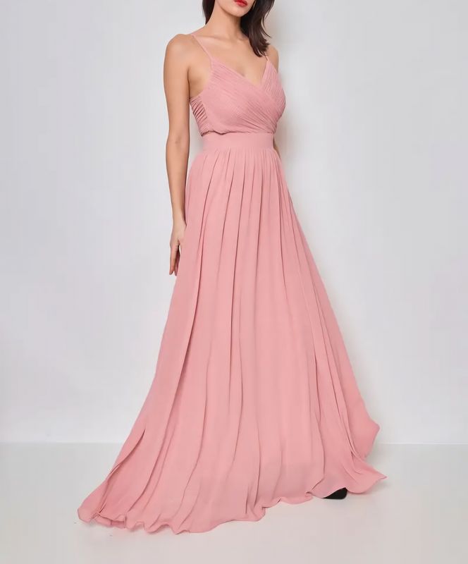 Robe longue vieux rose décolleté croisé et découpes latérales