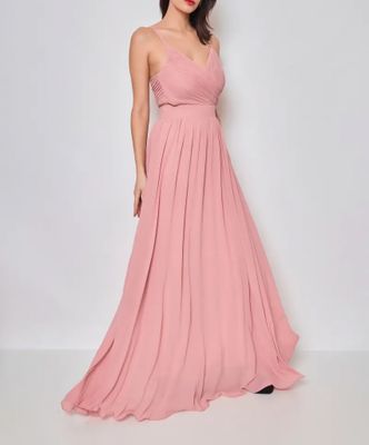 Robe longue vieux rose décolleté croisé et découpes latérales