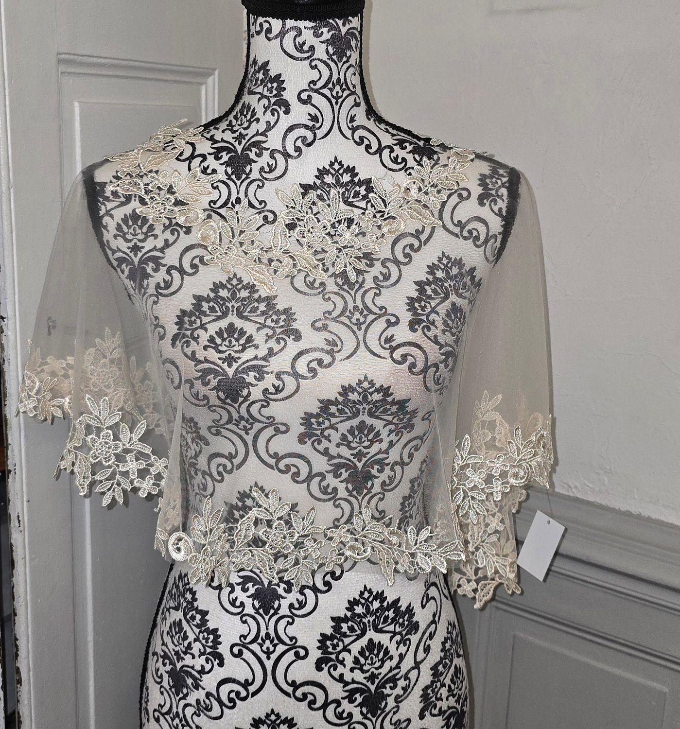 Capeline en tulle et dentelle beige