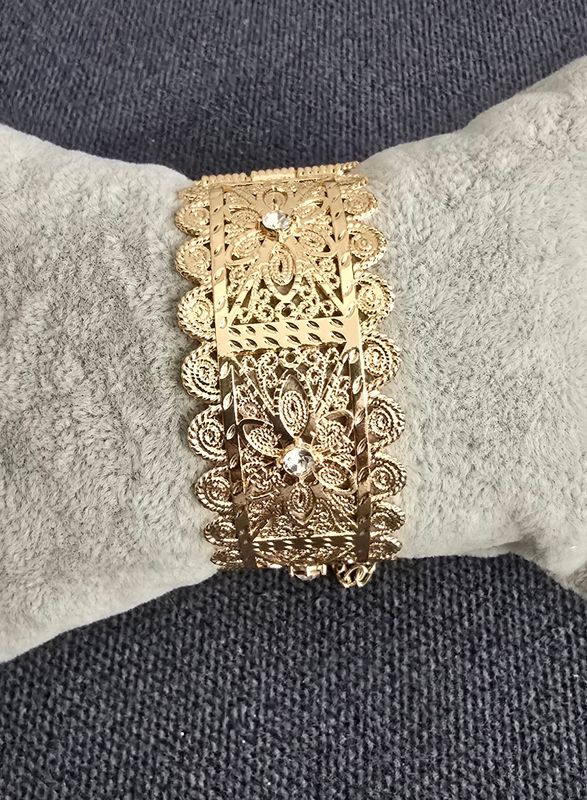 Bracelet manchette oriental plaque or