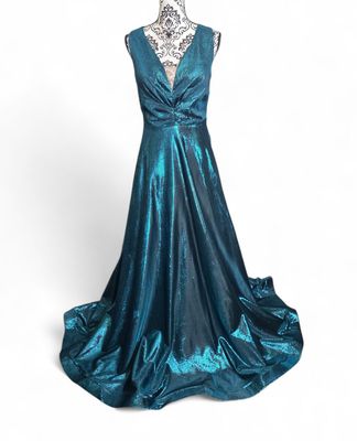 Robe bleu canard métallisé buste plissé